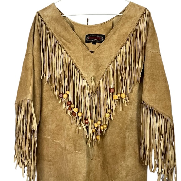 Vintage Wanted by Outlaw Suede Look Fringe & Beaded Western Dress Size Medium - Picture 3 of 13